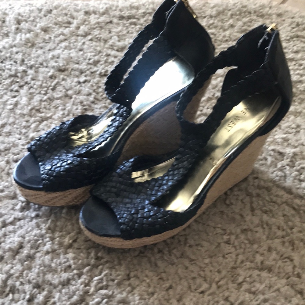 Nine West Black Wedge Espadrille Sandals
